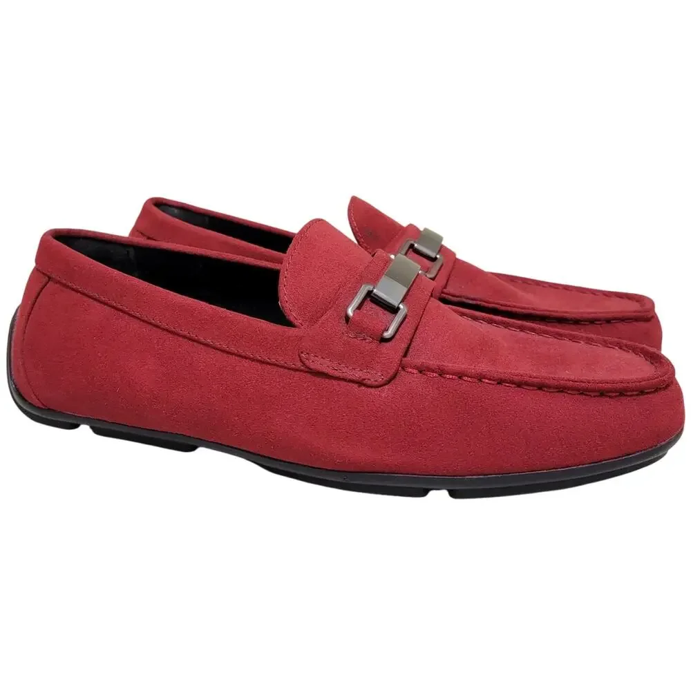 Alfani Men Egan Slip On Driving Loafers Size US 8M Red Faux Suede